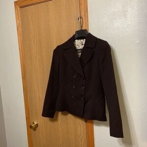 Tahari A.S.L Size 8 Solid Brown Wool Blend Double Breasted Long Sleeve Blazer